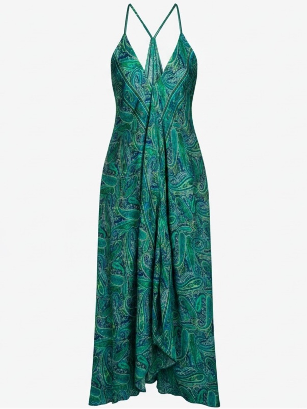ASHA Stunning Green/ Teal Peacock Paisley Maxi Dress